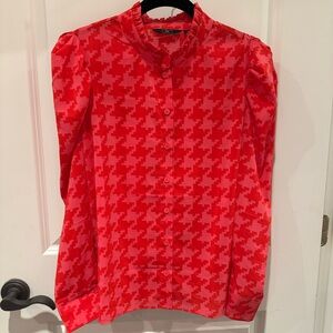 NWOT G by Giuliana Vibrant Red Houndstooth Blouse